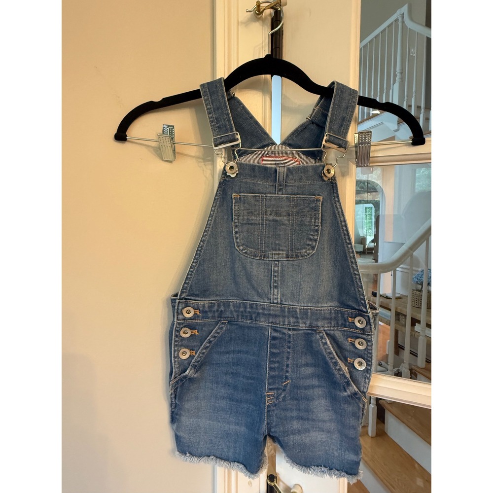 Vineyard Vines Girls Denim Shortall Overalls Blue Medium Wash Frayed Hem Size 6